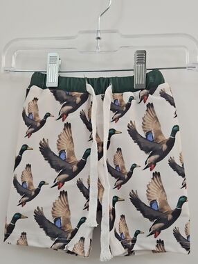 Kids Mallard Duck Swim Trunks - Cream Green